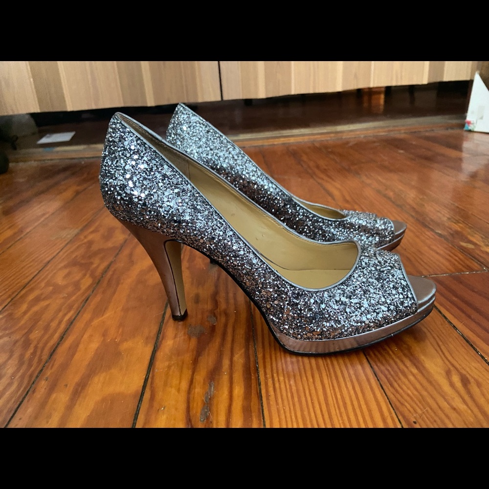 Nine West Silver Glitter Heels